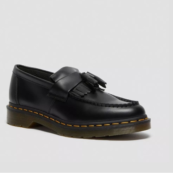 Dr.Martens Adrian Yellow Stitch Leather In Black Smooth Leather For Women New - Picture 1 of 4